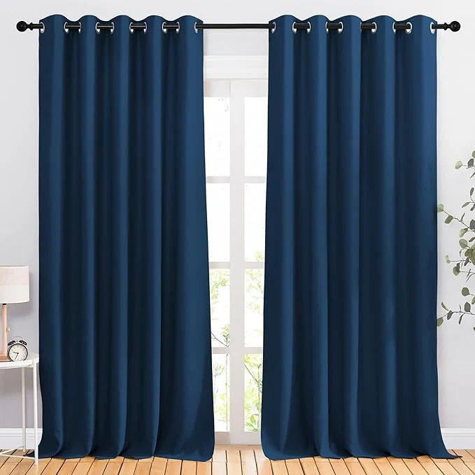 High-End NICETOWN Moroccan Blue Blackout Living Room Curtains 110 inches Long Grommet Effective