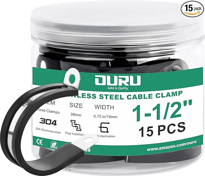 Original 15pcs 1-1 2 Inch Stainless Steel Cable Clamps Rubber Coated Cushioned Advanced