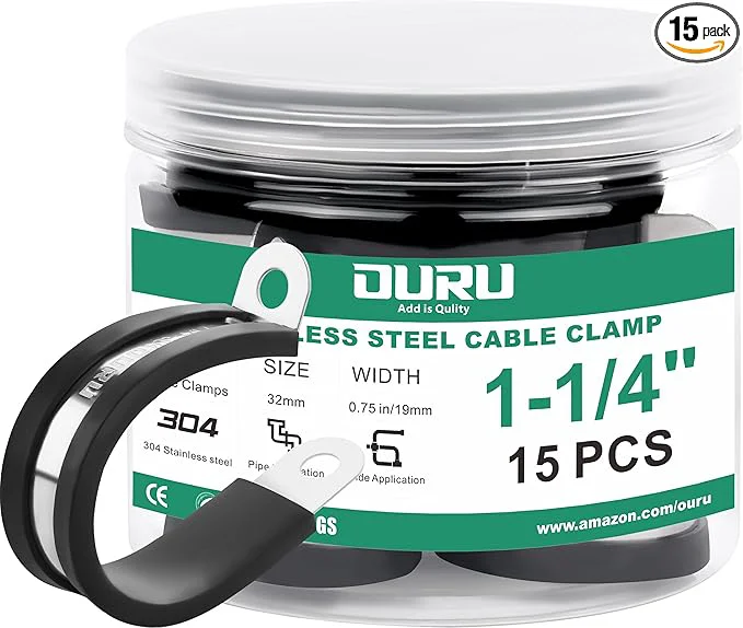 Recyclable 15pcs 1-1 4 Inch Stainless Steel Cable Clamps Rubber Coated Cushioned Modern
