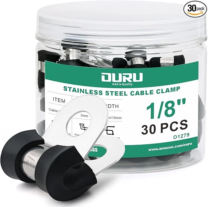 Original Design 30pcs 1 8 Inch Stainless Steel Cable Clamps Rubber Coated Cushioned Insulated Responsible