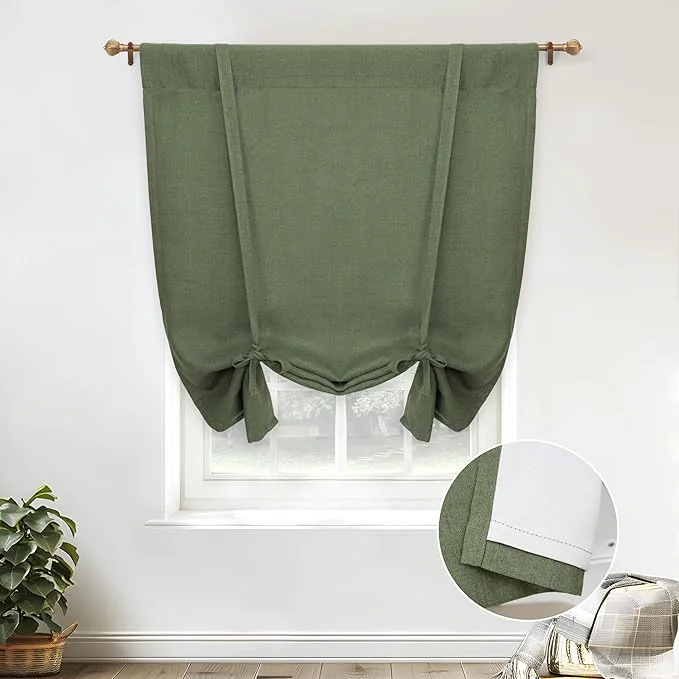 Easy-to-Use DriftAway Double Layer Linen Blackout Tie Up Curtains Thermal Insulated Fully World-Class