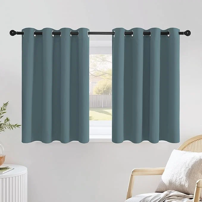 Comfortable NICETOWN Blackout Greyish Blue Kitchen Curtains Grommet Thermal Insulated Carefully Designed