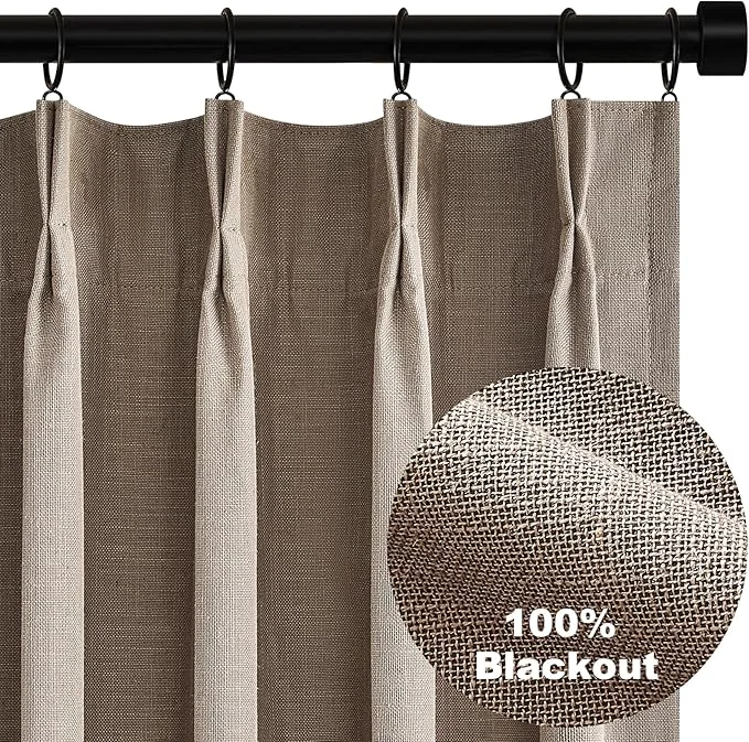 Durable Topfinel 100 Inch Long Black Out Burlap Custom Curtains Taupe Greige Tweed Pure