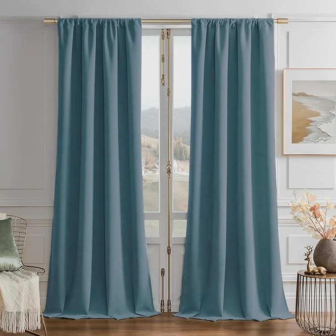 Sustainable Joydeco Greyish Blue Velvet Curtains 90 Inches 2 Panels Luxury Thermal Natural