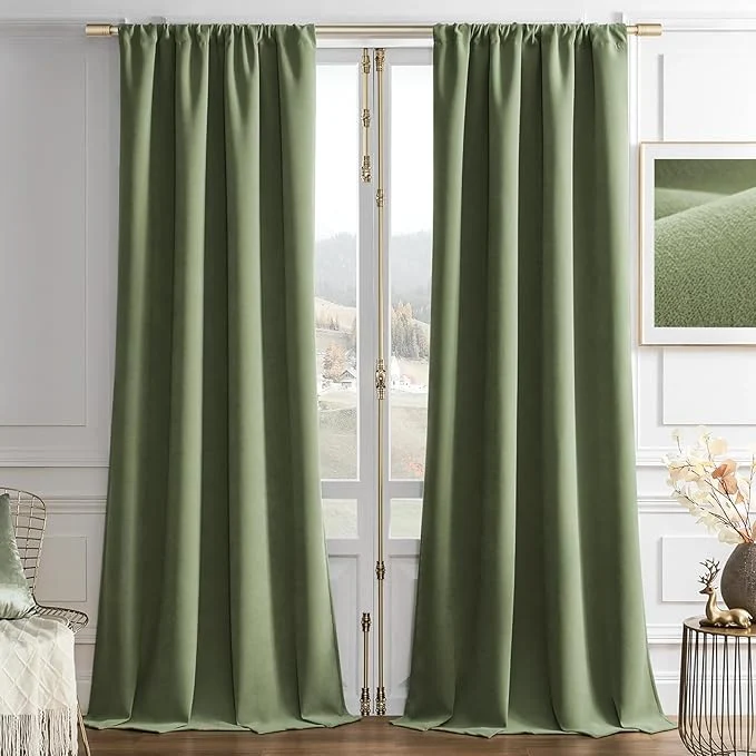Fashionable Joydeco Coconut Green Velvet Curtains 84 Inches 2 Panels Luxury Thermal