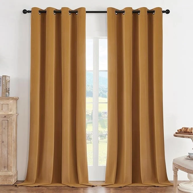 Clean Joydeco Mustard Yellow Blackout Curtains 120 Inch 2 Panels Luxury Thermal Easy-to-Use