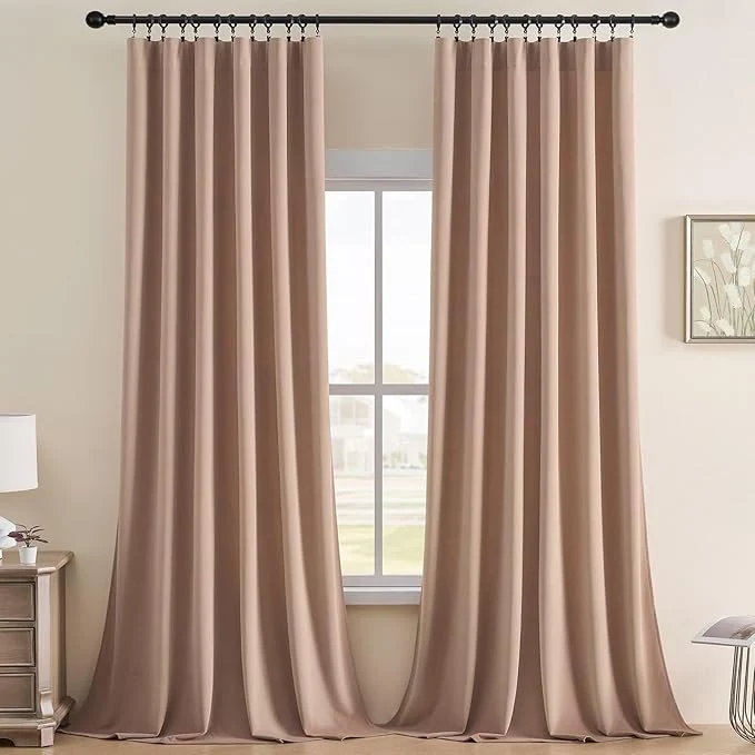 High-End Joydeco Velvet Curtains Rose Beige Blackout Curtains Thermal Insulated 96 Luxury