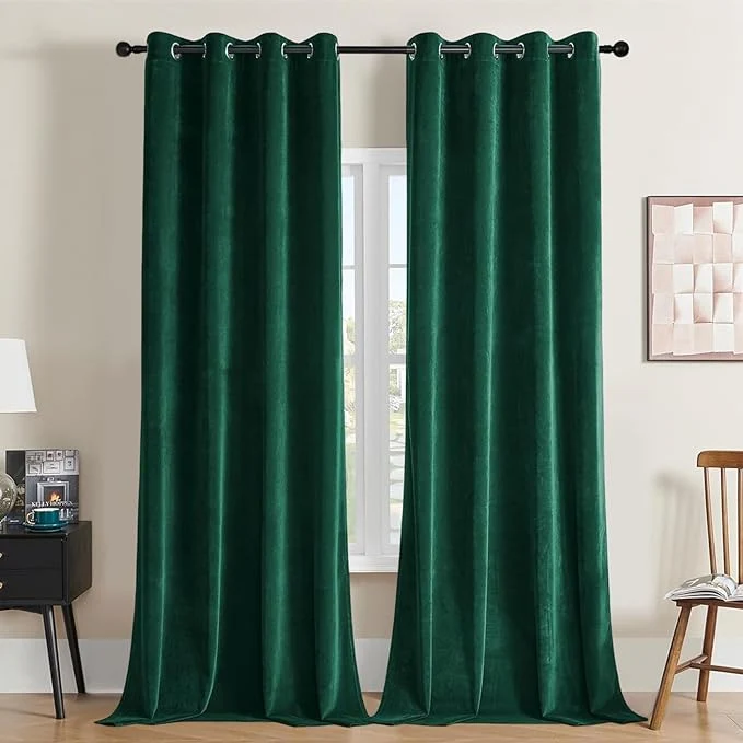 Trusted Joydeco Dark Green Velvet Curtains 90 Inches Long Luxury Grommet Blackout Elite