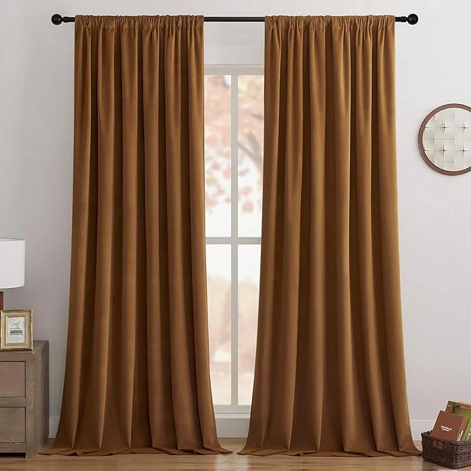 Fine Joydeco Golden Brown Blackout Curtains 84 Inch 2 Panels Luxury Thermal High-Grade
