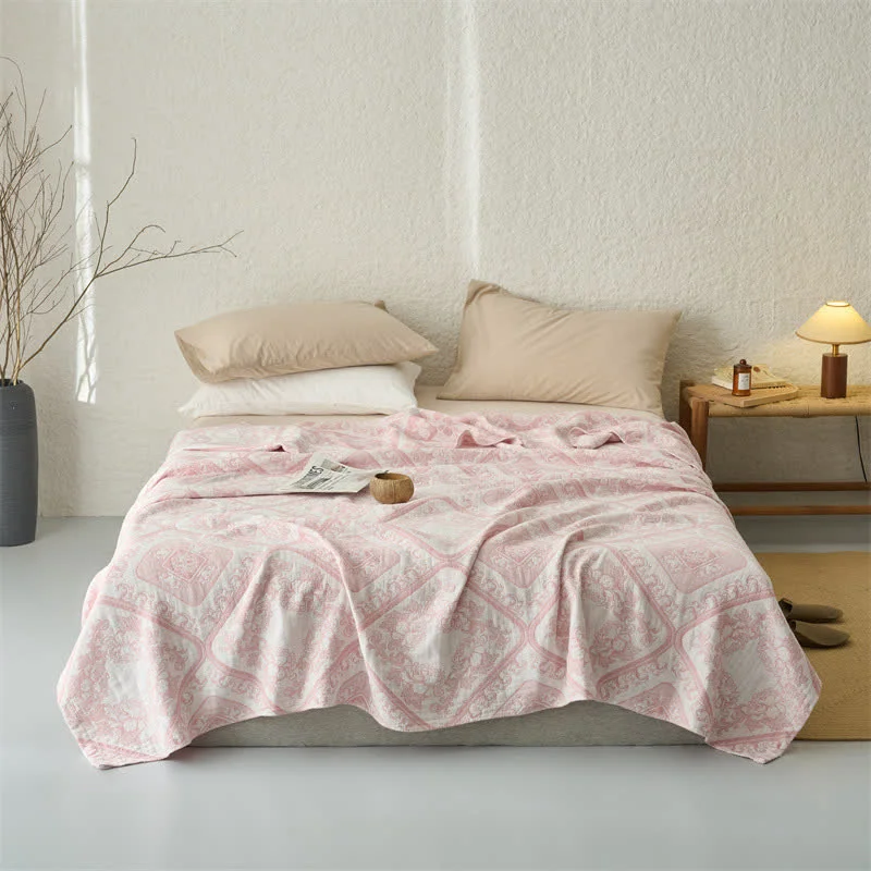 Healthy Ownkoti Retro Plaid Flower 3-Layer Muslin Throw Quilt Comfortable