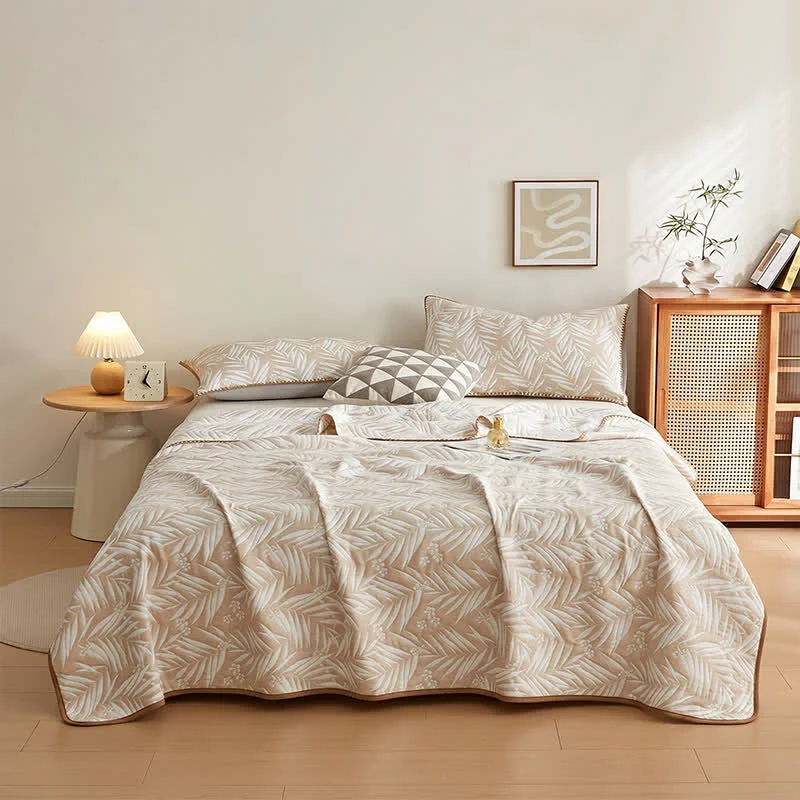 Durable Ownkoti Botanical Palm Leaf Cotton Muslin Blanket Quilt Versatile