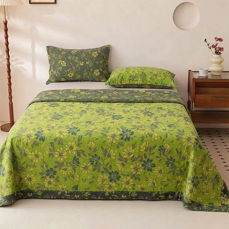 Casual Ownkoti Vintage Green Floral Cotton Bedspread Eco-Friendly