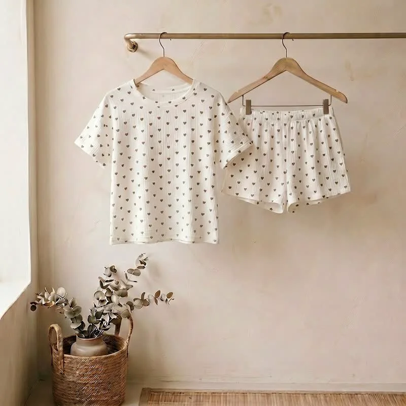 Selected Ownkoti Apricot Heart Print Cotton Loungewear Set Responsible