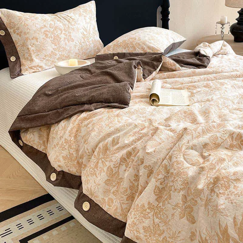 Easy-to-Use Ownkoti Vintage Floral Cotton Linen Quilt with Decorative Buttons Effective