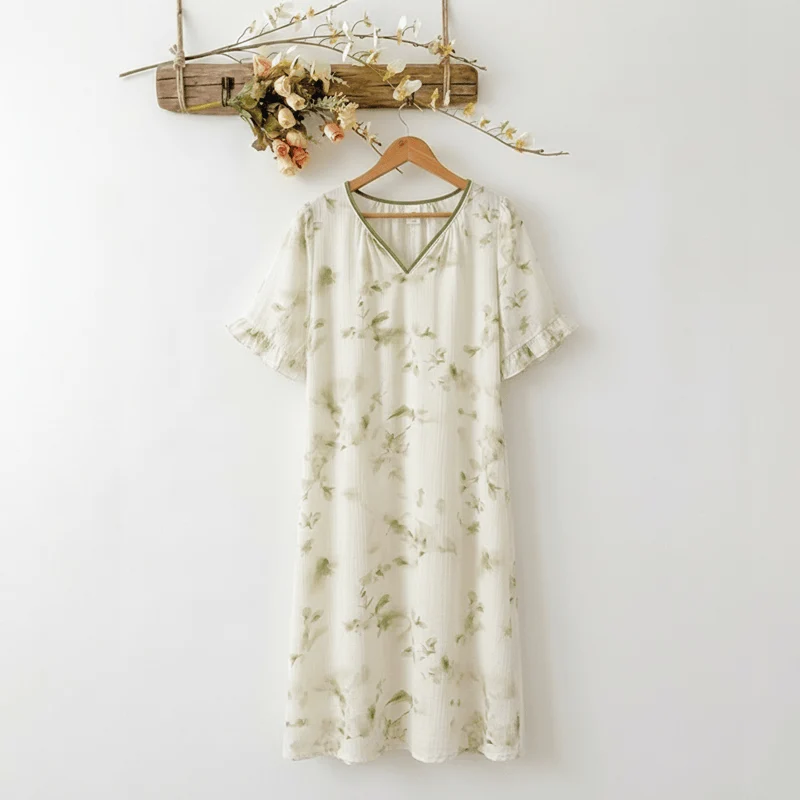 Recyclable Ownkoti Romantic Floral Lyocell V-Neck Lounge Sleep Dress Superior