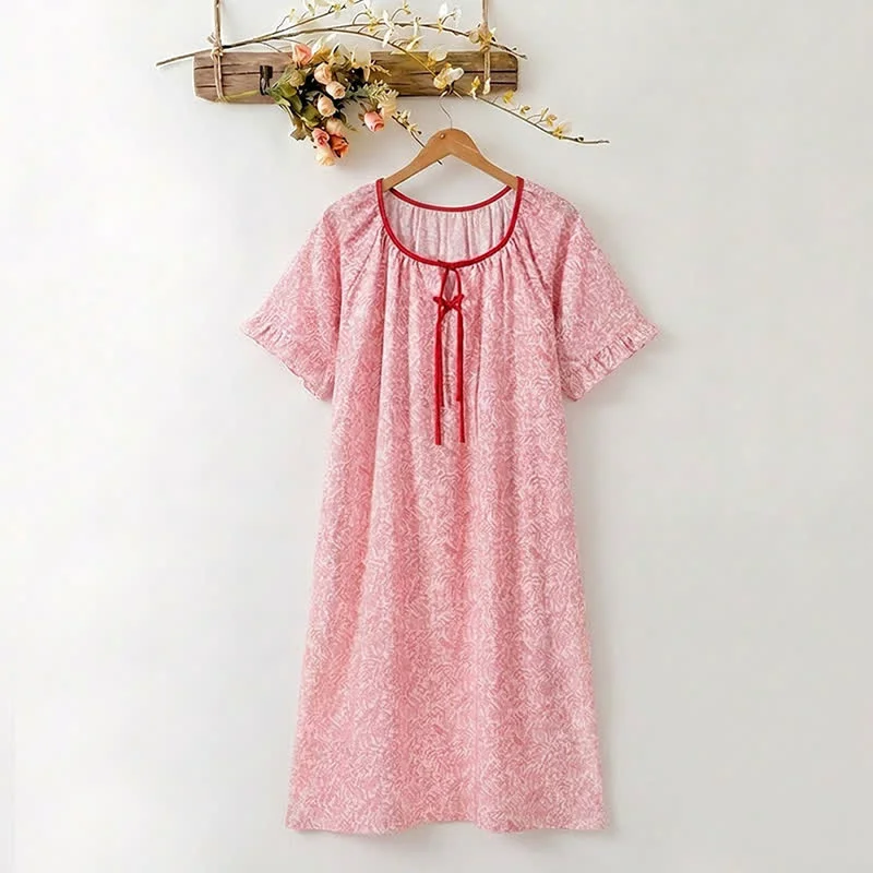Specialty Ownkoti Floral Lyocell Tie Neck Sleep Dress Green