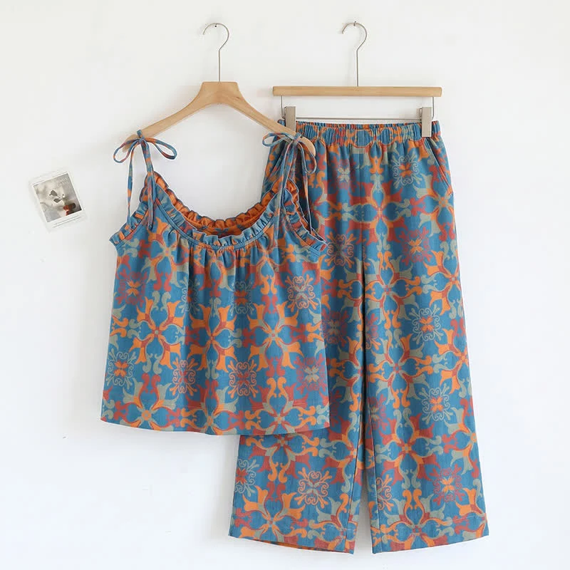 Authentic Ownkoti Boho Floral Tie Strap Pajama Set Easy-to-Use