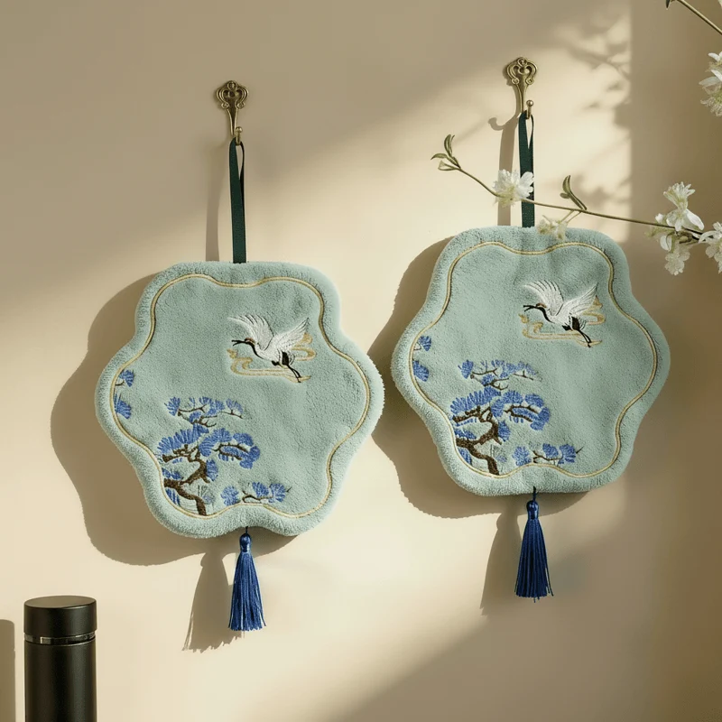 Responsible Ownkoti Crane and Pine Coral Fleece Hand Towel Organic