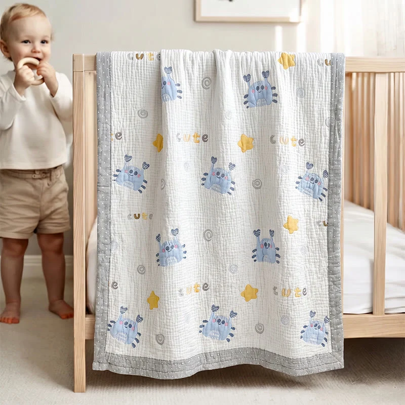 Smooth Ownkoti Blue Crab Lyocell Quilted Baby Blanket Versatile