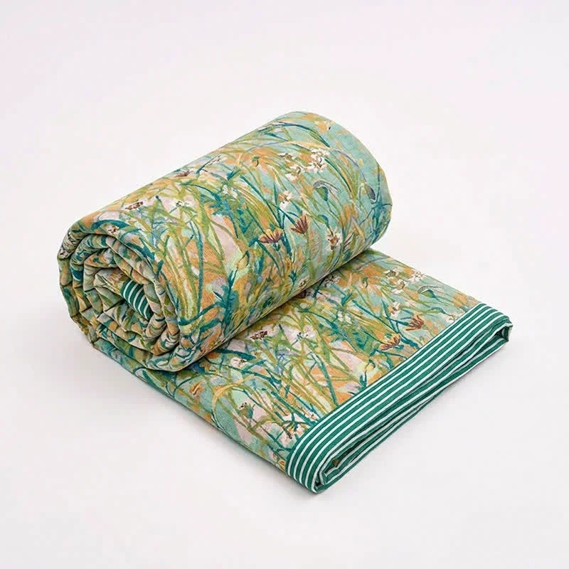 High-Grade Ownkoti Vintage Iris Field Cotton Jacquard Blanket Quilt High-Quality