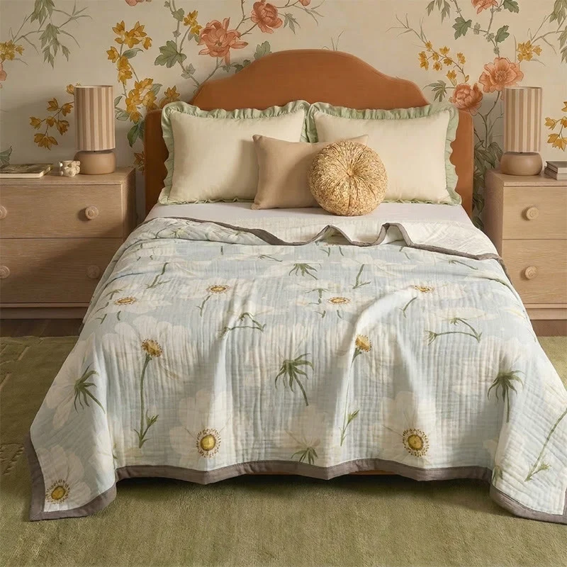 Functional Ownkoti Soft Ivory Sunflower Cotton Blanket High-Quality