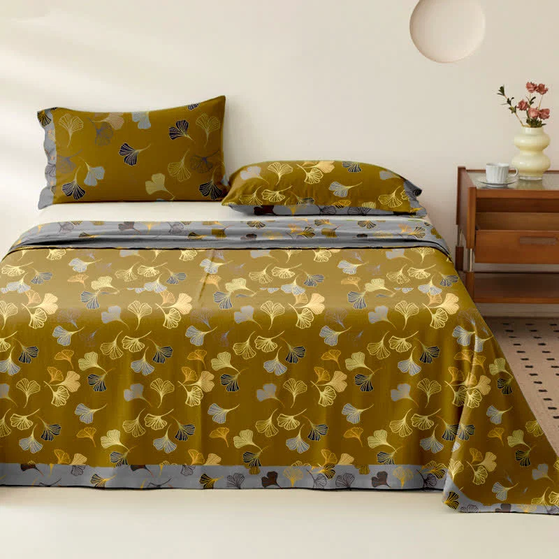 Solid Ownkoti Ginkgo Jacquard Reversible Cotton Gauze Bedspread Advanced