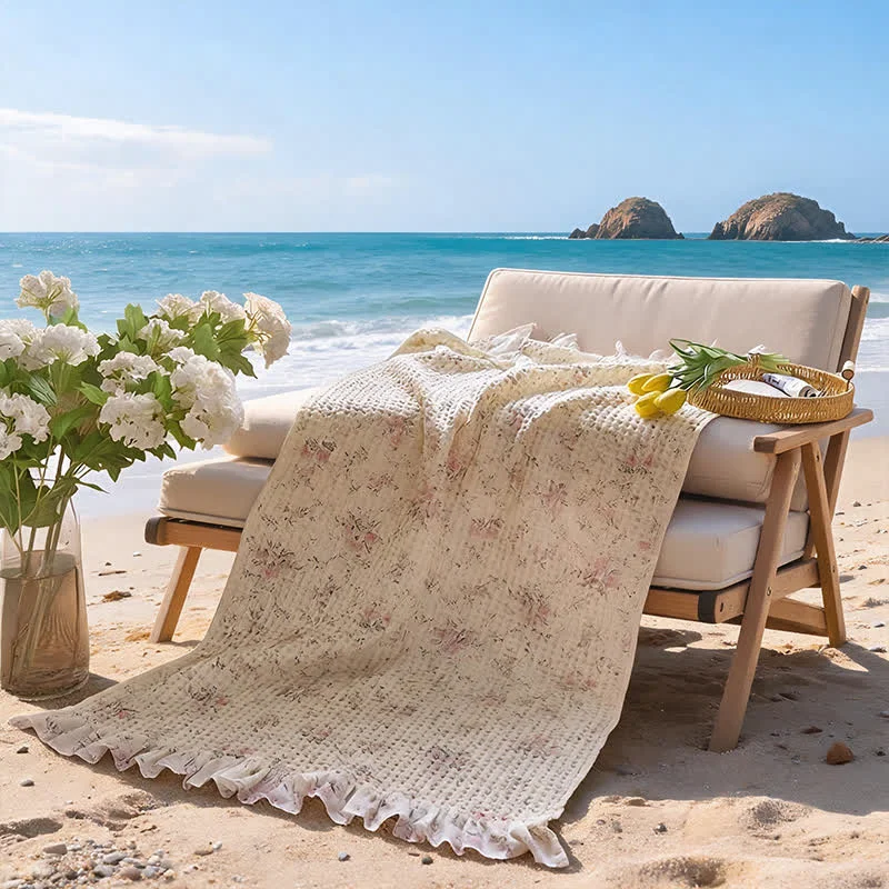 Healthy Ownkoti Cotton Waffle Weave Bath Towel with Ruffle Trim High-Performance
