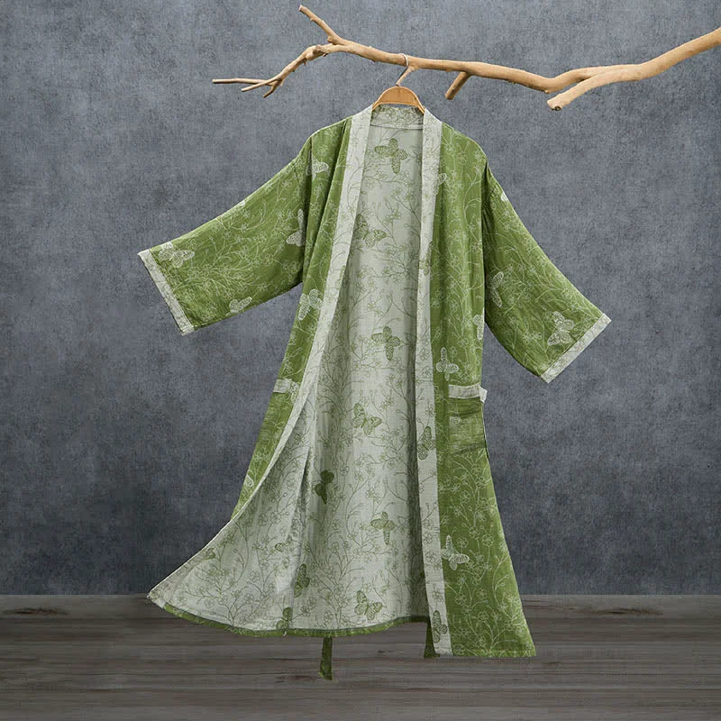 Advanced Ownkoti Olive Botanical Butterfly Kimono Bathrobe Healthy