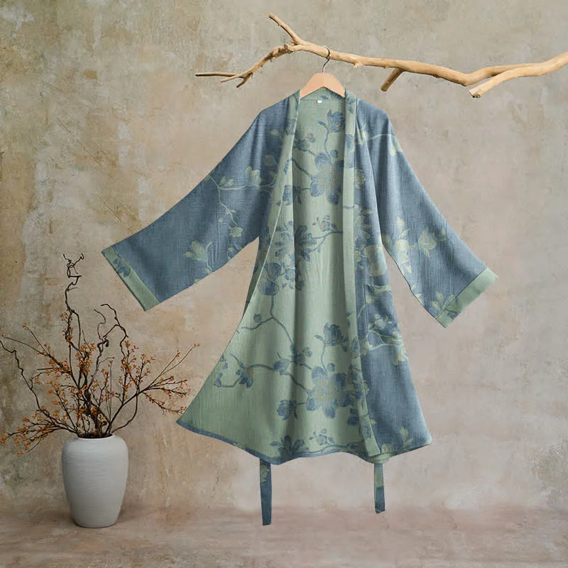 Quality Ownkoti Sage Blue Floral Cotton Kimono Robe Exceptional