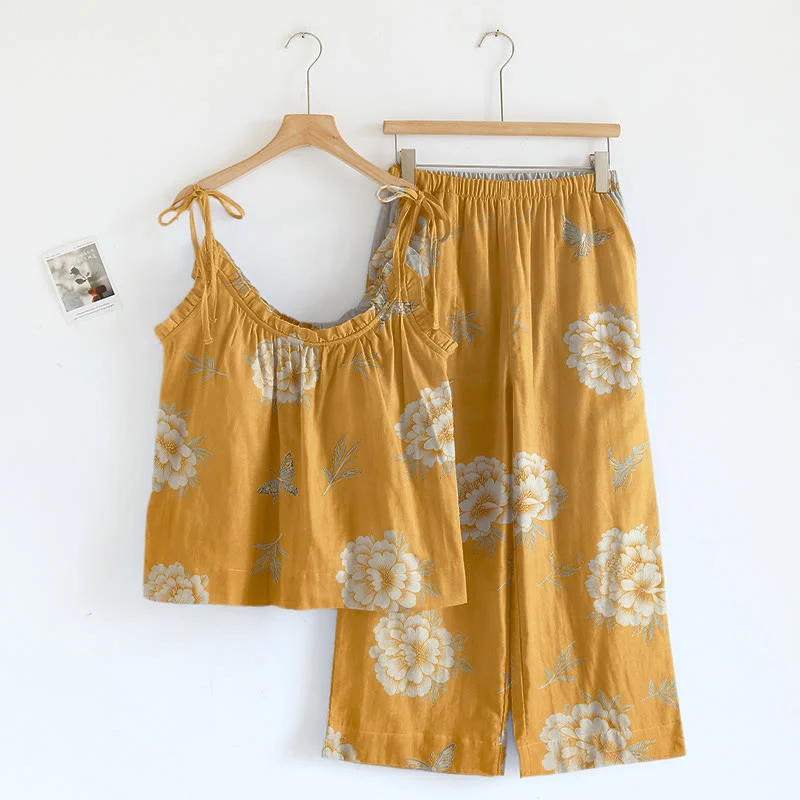 Reusable Ownkoti Retro Peony Butterfly Cotton Loungewear Set Environmentally Friendly