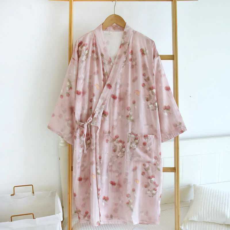 Consistent Ownkoti Pink Berry Floral Cotton Kimono Robe Easy-to-Use