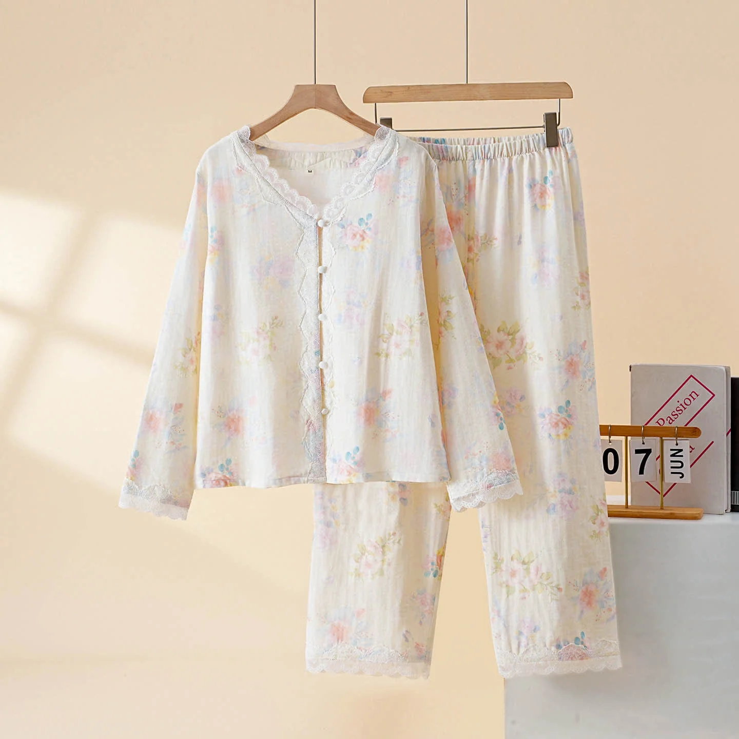 First-Class Ownkoti Romantic Floral Cotton Gauze Lace Lounge Set Proven
