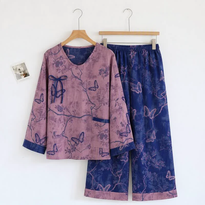 World-Class Ownkoti Retro Purple Butterfly Floral Cotton Loungewear Set Elite