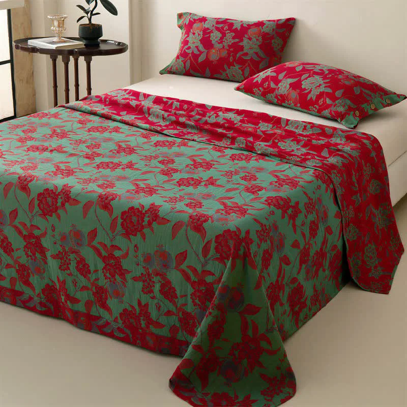 Detailed Ownkoti Opulent Floral Muslin Reversible Bedspread Authentic