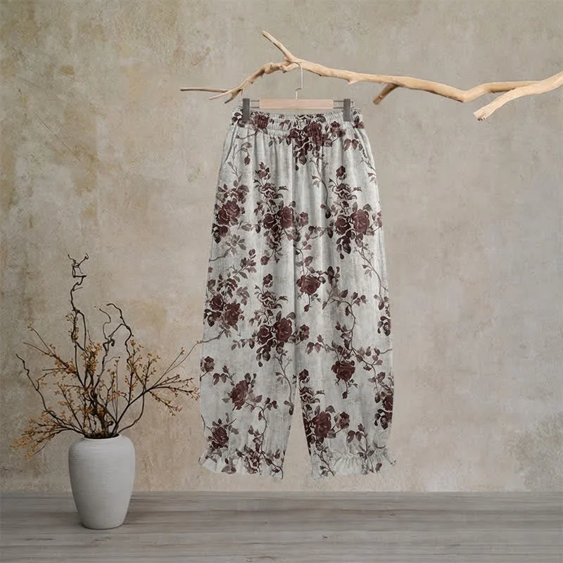 Safe Ownkoti Vintage Light Gray Rose Loose Lounge Pants Professional