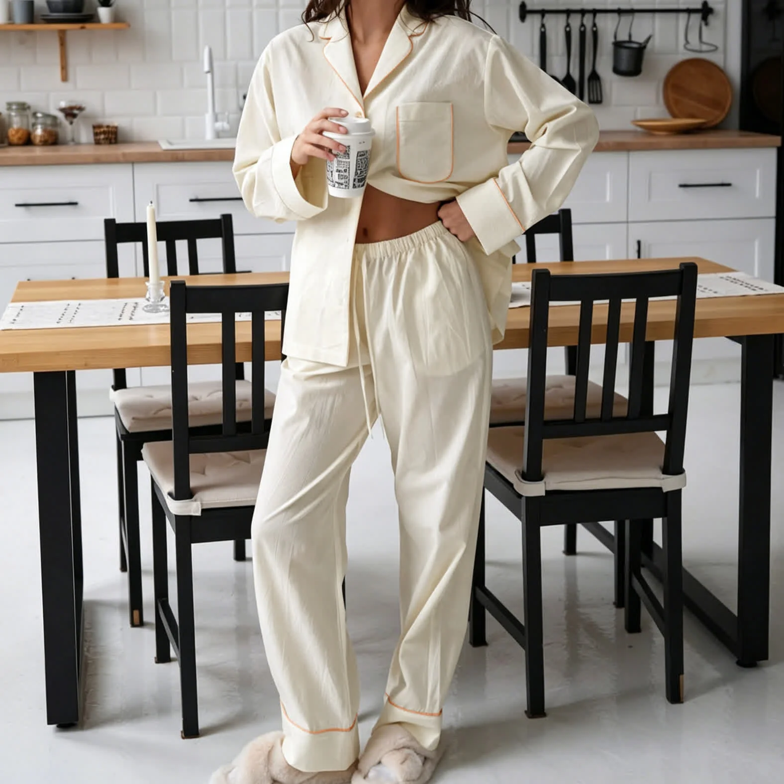 Responsible Ownkoti Minimal Cotton Pocketed Long Sleeve Pajama Set Outstanding