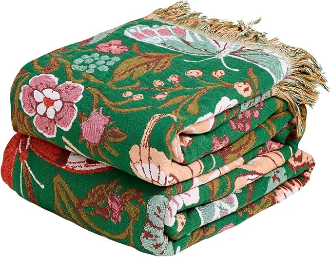 Consistent MSGKV Boho Throw Blanket for Couch 50 quot x60 quot Butterfly Floral Cotton Blanket Spring Breathable Lightweight Farmhouse Blankets for Sofa Home Decor Muslin All Seasons Certified
