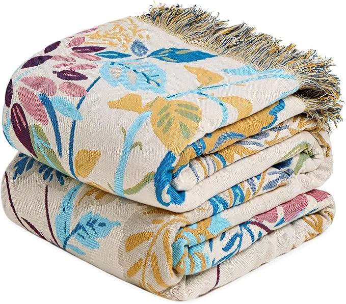 High-Grade MSGKV Boho Throw Blanket for Couch Cotton Floral Blanket 50 quot x60 quot Throws for Sofa Chair Muslin Spring Breathable Lightweight Farmhouse Blankets Home Decor All Seasons Authentic