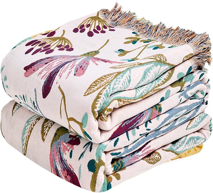 Casual MSGKV Boho Throw Blanket for Couch 50 quot x60 quot Floral Cotton Blanket Spring Breathable Lightweight Farmhouse Flower Blankets for Sofa Home Decor Muslin All Seasons Eco-Friendly