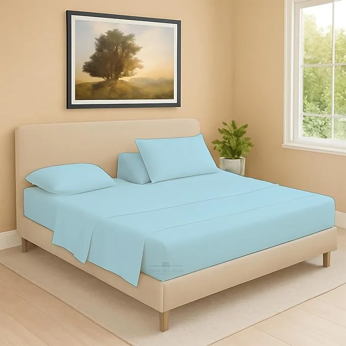 Artisan Split Head Flex 2 Qty Fitted Sheet for Adjustable Bed Cal King 39 quot Split Down from Top Egyptian Cotton 600 Thread Count 18 quot Deep Pocket Super Soft Wrinkle Light Blue Practical