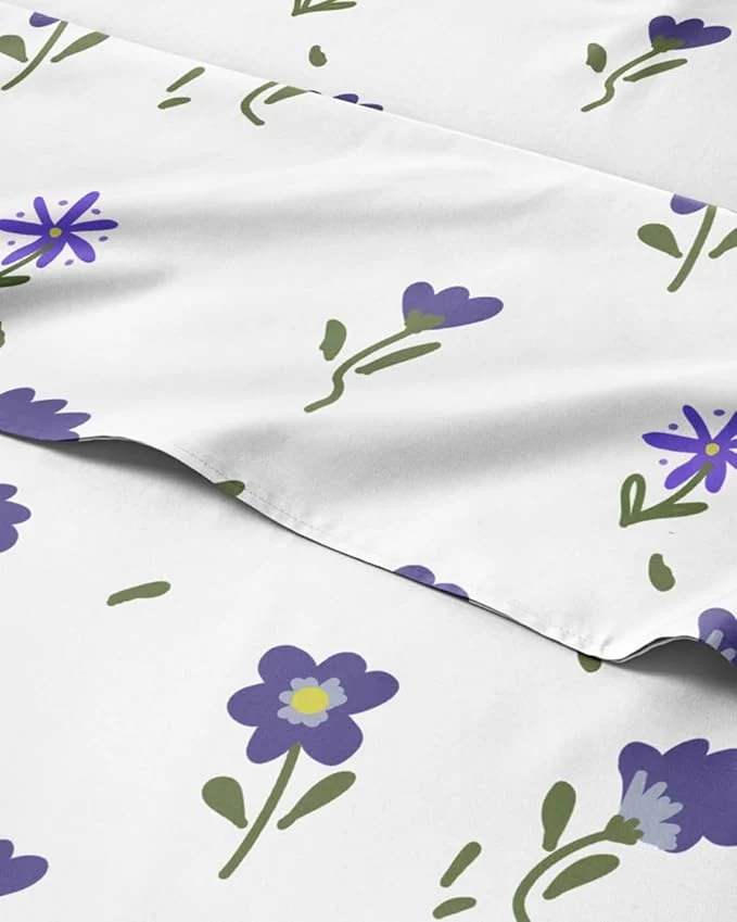 Powerful Floral Sheets – Purple Floral Bed Sheet Set – 1 Flat 1 Fitted amp 1 Pillowcase w Deep Pockets – Comfy Wrinkle amp Fade – Boho Botanical Bedding – Ultra-Soft Breathable amp Cooling – Twin Size Set Selected