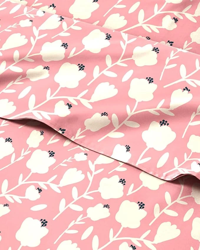 Pure Floral Sheets – Pink amp White Bed Sheet Set – 1 Flat 1 Fitted amp 2 Pillowcases w Deep Pockets – Comfy Cozy Wrinkle amp Fade – Boho Botanical Bedding – Soft Breathable amp Cooling – King Size Set Expertly Made