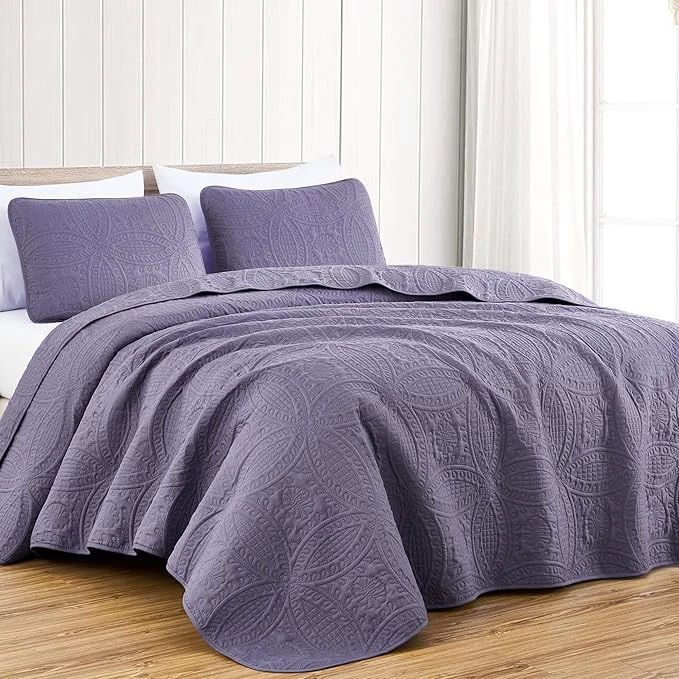 Functional Chezmoi Collection Austin Queen Oversized Bedspread Set 3-Piece Pinsonic Quilted Lightweight Microfiber Bedspread Coverlet Dusty Purple Oversized Lightweight Fade Resistant Durable