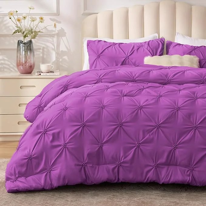 Smart BEDELITE Purple Twin Comforter Set – 2 Peices Boho Pintuck Bedding Comforter Sets Lightweight Soft amp Warm Twin Bedding Sets with 1 Pillowcase for All Season Exclusive