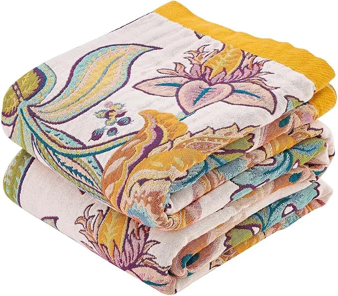 Efficient Boho Throw Blanket for Bed Cotton Soft Rustic Quilt Fall Blanket 90 quot x98 quot Floral Printed Farmhouse Decor Bed Blankets All Season Rustic Reversible Bohemian Throw Quilt Green