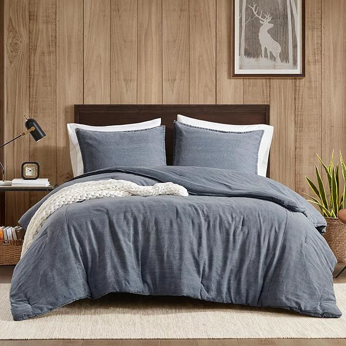 High-Grade Woolrich King Comforter Set Cotton Stone Washed Oversized Comforters King Size Bed All Season Down Overfilled King Size Comforter McKenzie King Cal King Blue 3 Piece Clean