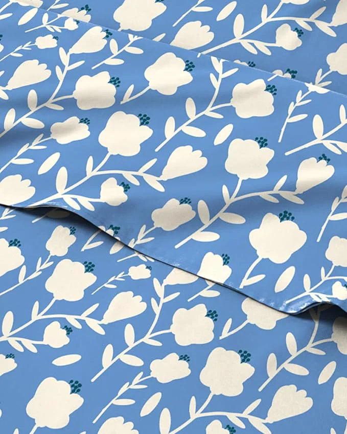 Verified Floral Sheets – Blue amp White Bed Sheet Set – 1 Flat 1 Fitted amp 1 Pillowcase w Deep Pockets – Comfy Cozy Wrinkle amp Fade – Boho Botanical Bedding – Soft Breathable amp Cooling – Twin XL Size Set Detailed