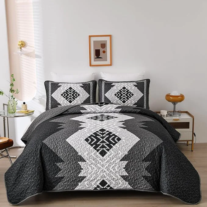 User-Friendly Dintszyayue Black Quilt Set Boho California King Size 3 Piece Aztec Texture Bedspread Coverlet Set Soft Lightweight Bedding Set Geometric Bohemian Bedspread with 2 Pillowcases Black 96 quot x112 quot