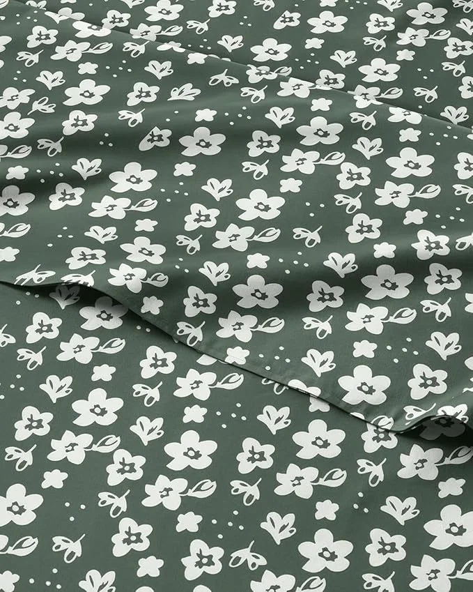 Versatile Floral Sheets – Green Floral Bed Sheet Set – 1 Flat 1 Fitted amp 1 Pillowcase w Deep Pockets – Comfy Wrinkle amp Fade – Boho Botanical Bedding – Ultra-Soft Breathable and Cooling – Twin Size Set Smooth