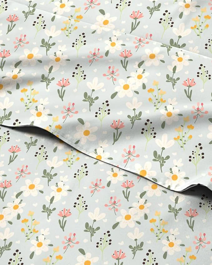 Practical Floral Sheets – Flower Print Bed Sheet Set – 1 Flat 1 Fitted amp 2 Pillowcases w Deep Pockets – Comfy Cozy Wrinkle amp Fade – Boho Botanical Bedding – Soft Breathable amp Cooling – Queen Size Set Top-Quality